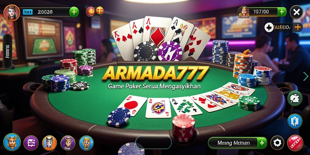 Screenshot gameplay asli ARMADA777 yang menampilkan aksi Poker yang mendebarkan.