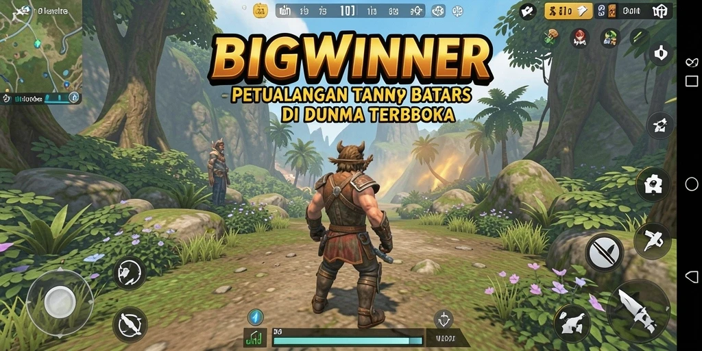 Screenshot gameplay BIGWINNER menampilkan eksplorasi dunia terbuka dengan detail luar biasa.