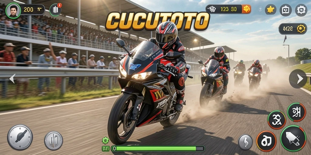 Gameplay CUCUTOTO yang menegangkan saat balapan motor.