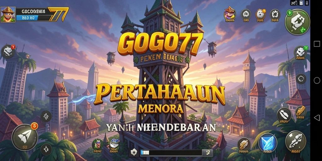 Tampilan gameplay GOGO77 yang menegangkan dalam pertahanan menara.