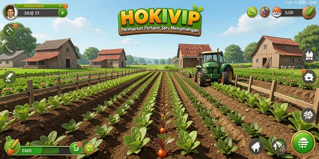 Screenshot gameplay HOKIVIP menampilkan aktivitas pertanian yang seru.