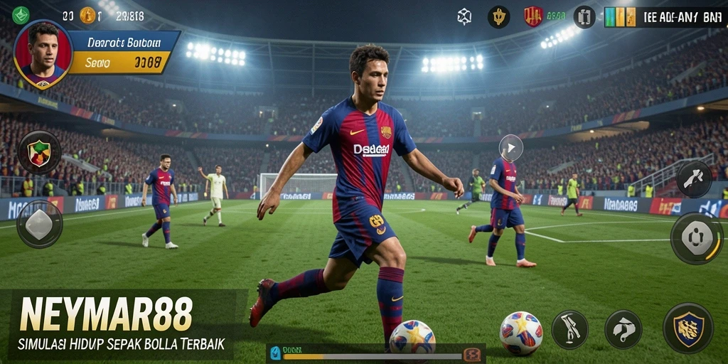 Tampilan gameplay NEYMAR88 dengan aksi sepak bola yang mendebarkan.