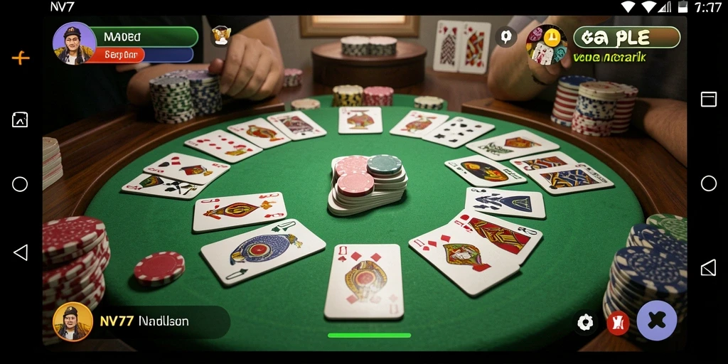 Screenshot gameplay NV77 menampilkan suasana seru permainan Gaple.
