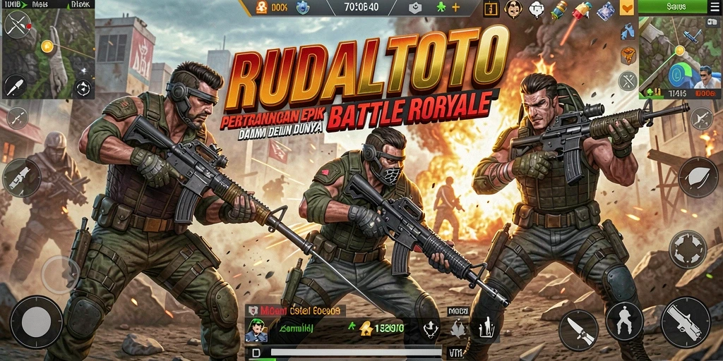 Tangkapan layar utama RUDALTOTO menunjukkan pertarungan mendebarkan di arena Battle Royale.