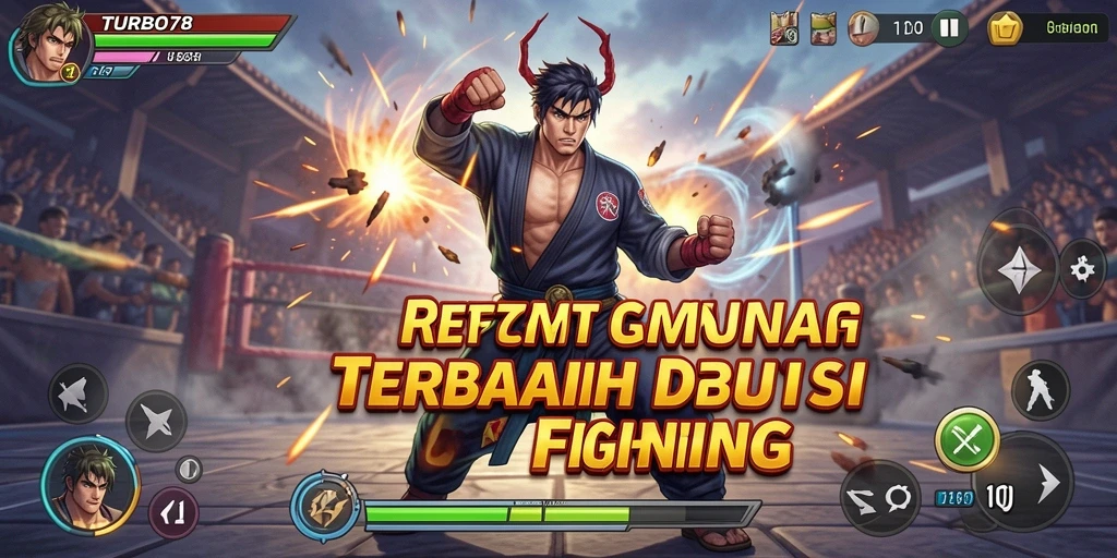 Screenshot gameplay TURBO78 yang menampilkan pertarungan intens dengan karakter unik.